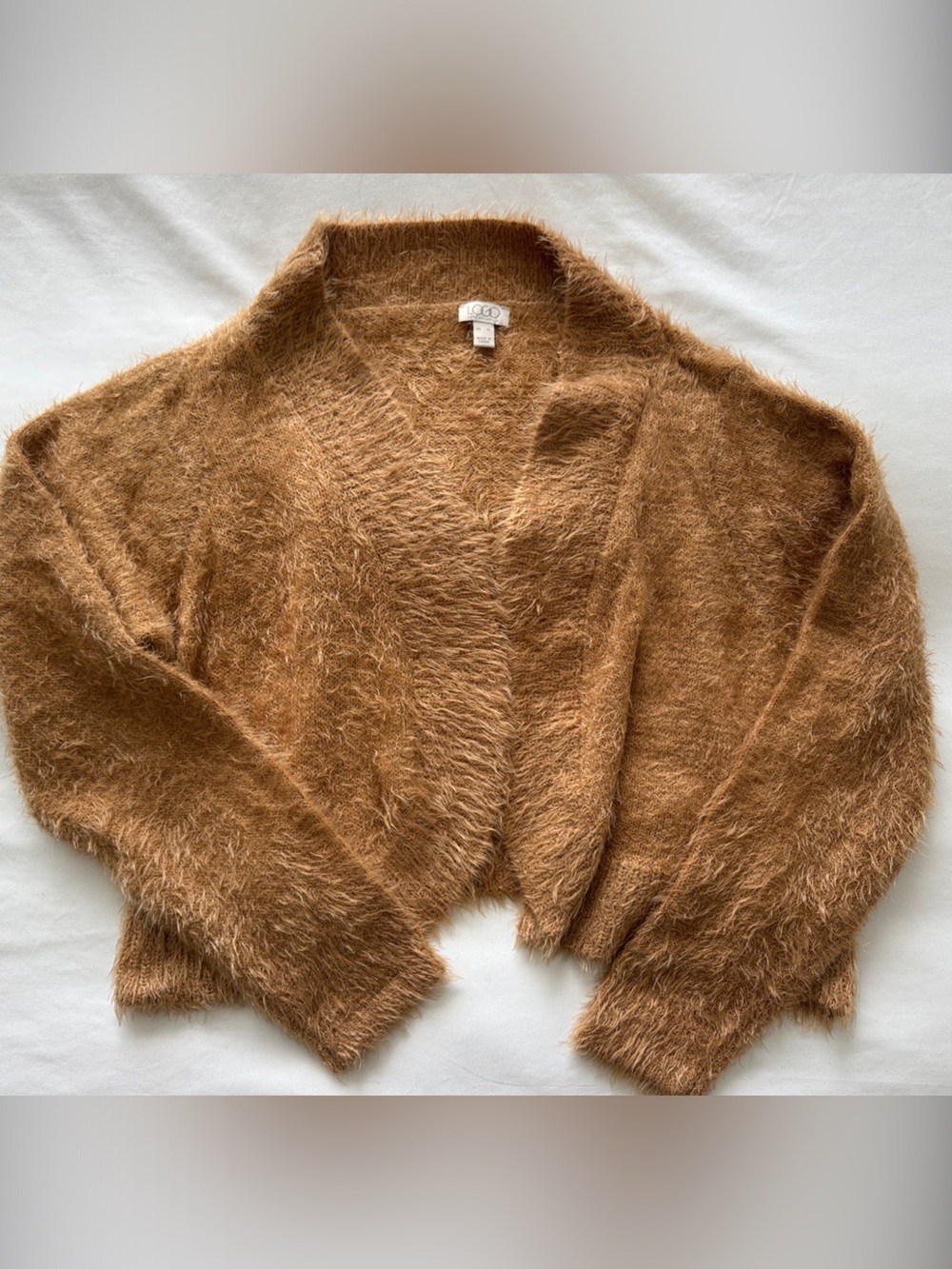 LOGO by Lori Goldstein Fuzzy Open-Front Cardigan in Warm Brown